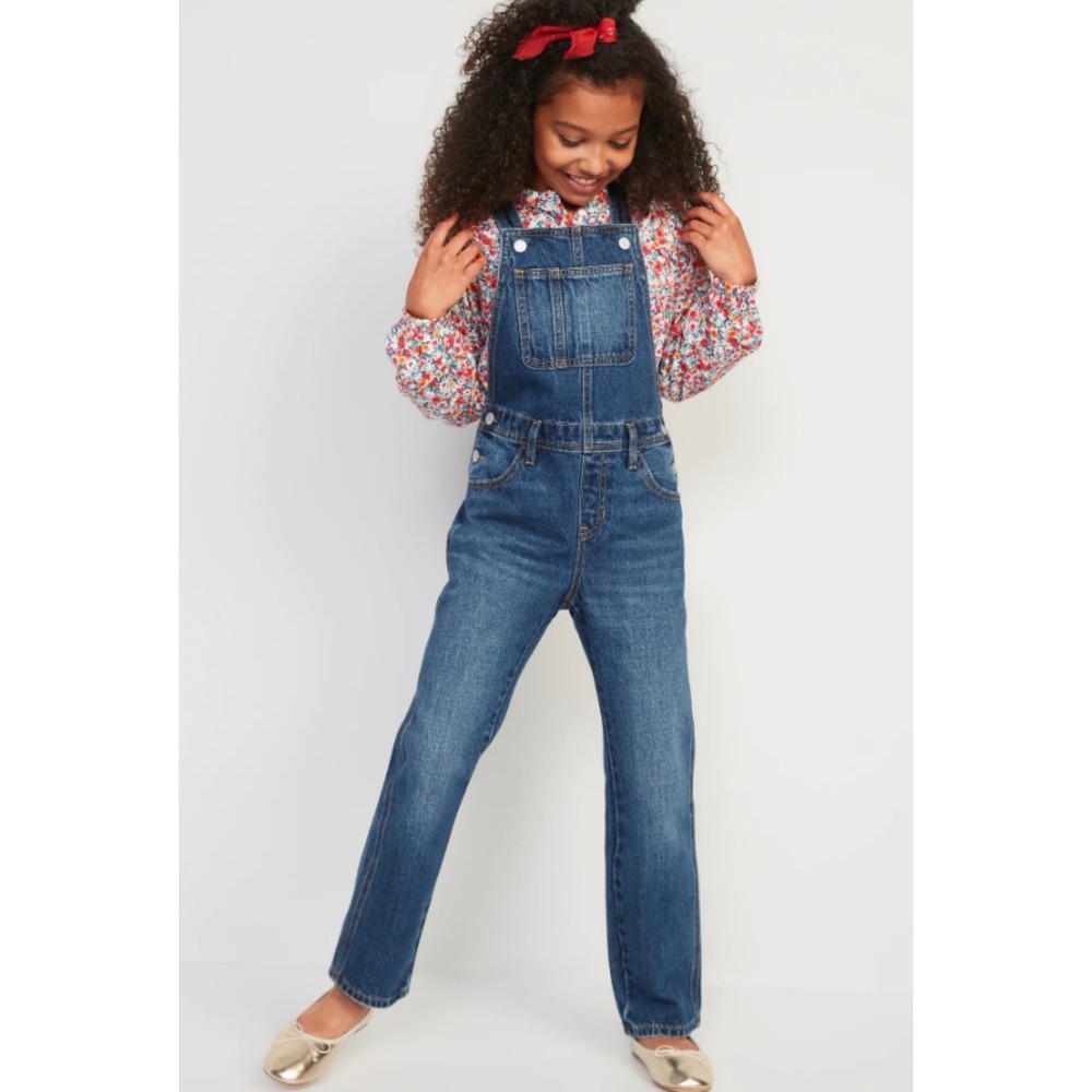 OLD NAVY Denim Overalls Girls Youth‎ Little Blue Bib Straight Leg 5T Medium Wash